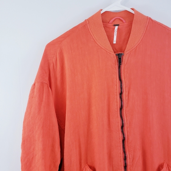 🚫SOLD🚫 Free People Orange Linen Bomber Jacket - Picture 4 of 8
